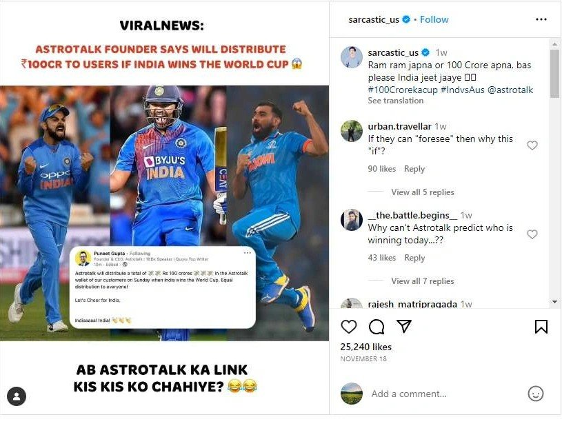 Sarcastic Us Astrotalk Campaign Post