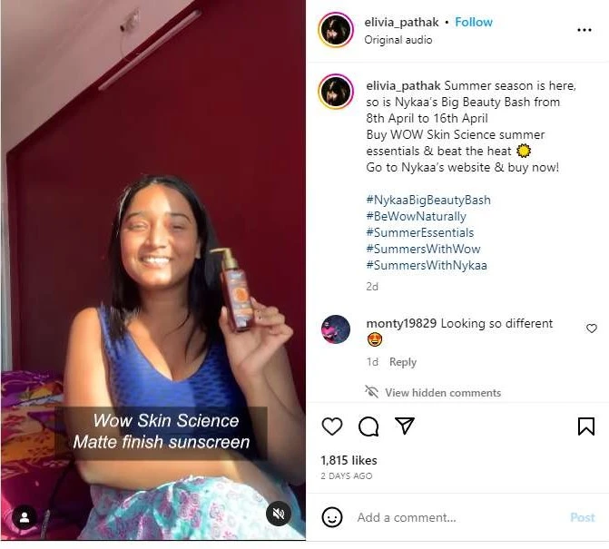 Pooja Pathak Wow Skin Campaign Post