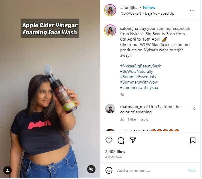 Saloni Jha Post for Wow Skin Campaign