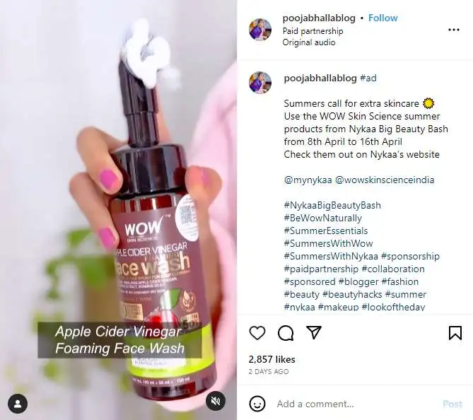 Pooja Bhalla Post for Wow Skin Campaign