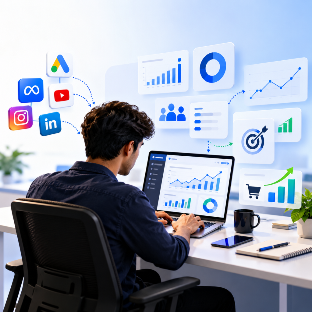 Performance marketing graphic showing ROI-focused ad campaigns by Creatify Media